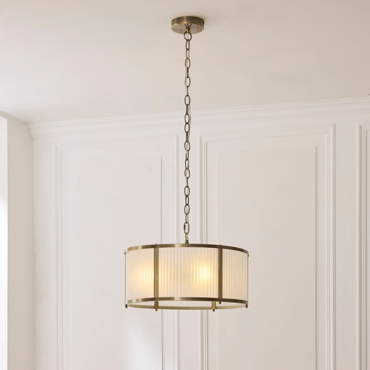 Ridgeton Pendant Light in Antique Brass & Frosted Ribbed Glass