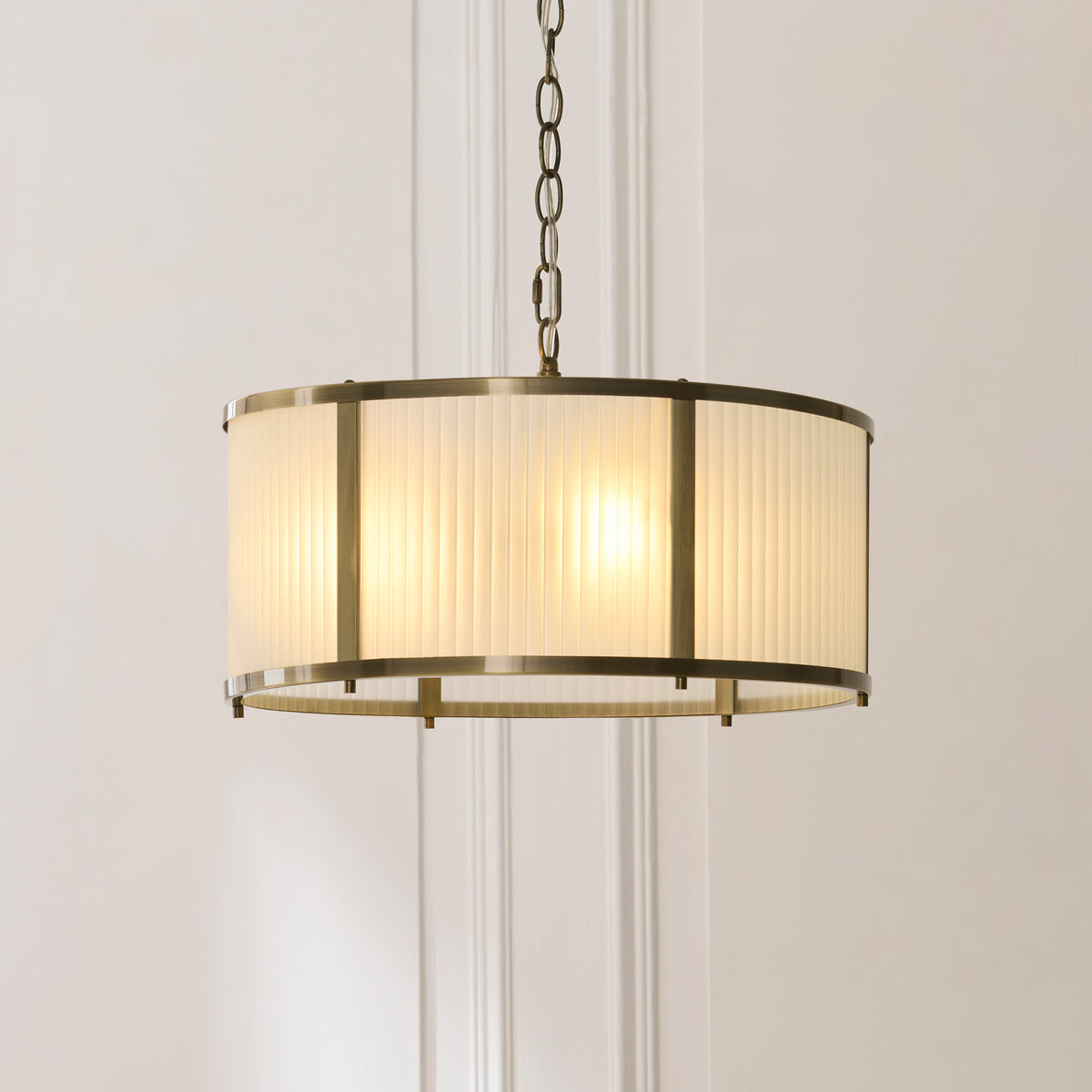 Ridgeton Pendant Light in Antique Brass & Frosted Ribbed Glass