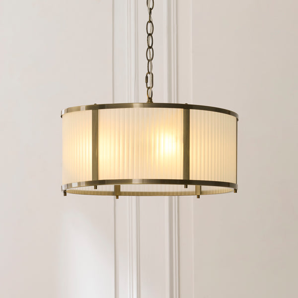 Ridgeton Pendant Light in Antique Brass & Frosted Ribbed Glass
