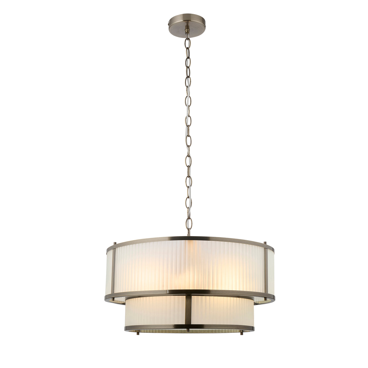 Ridgeton Double Tier Pendant Light in Antique Brass & Frosted Ribbed Glass