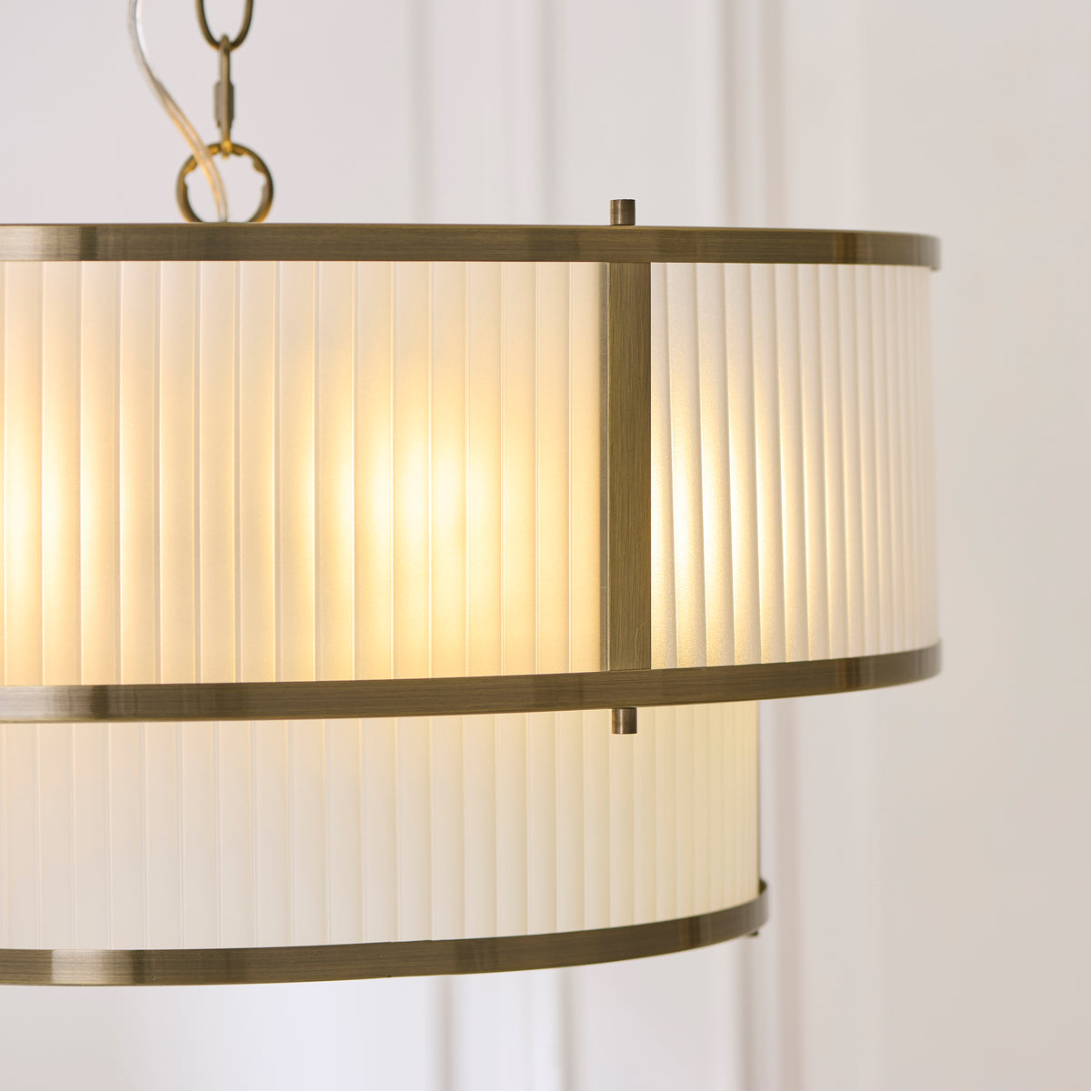 Ridgeton Double Tier Pendant Light in Antique Brass & Frosted Ribbed Glass