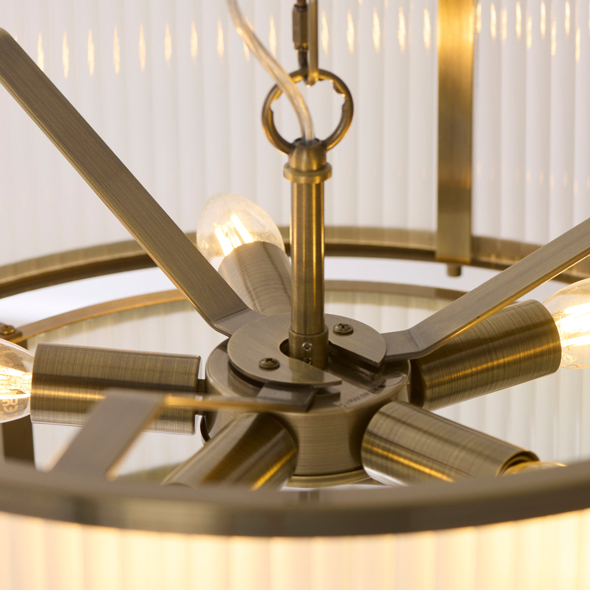 Ridgeton Double Tier Pendant Light in Antique Brass & Frosted Ribbed Glass