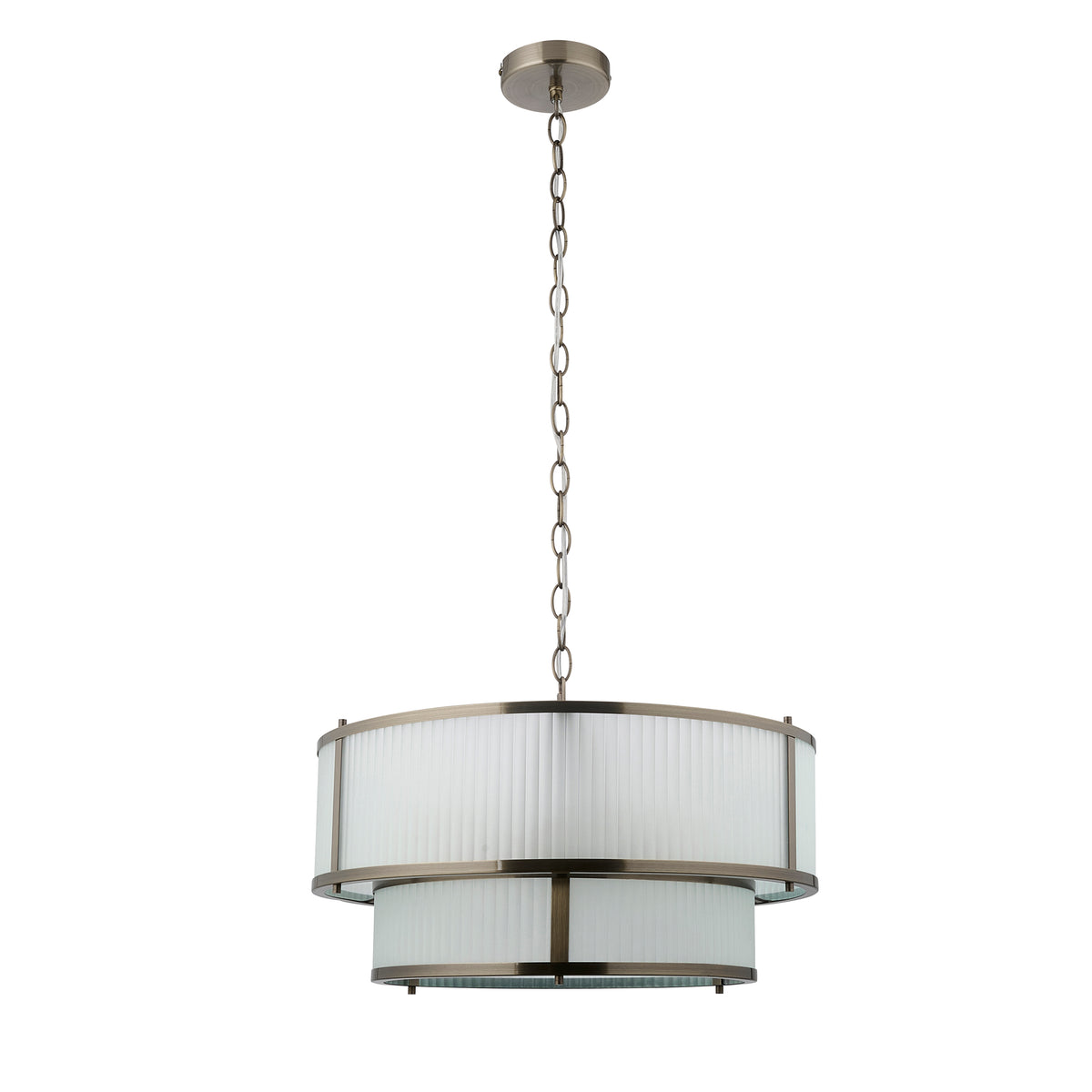 Ridgeton Double Tier Pendant Light in Antique Brass & Frosted Ribbed Glass