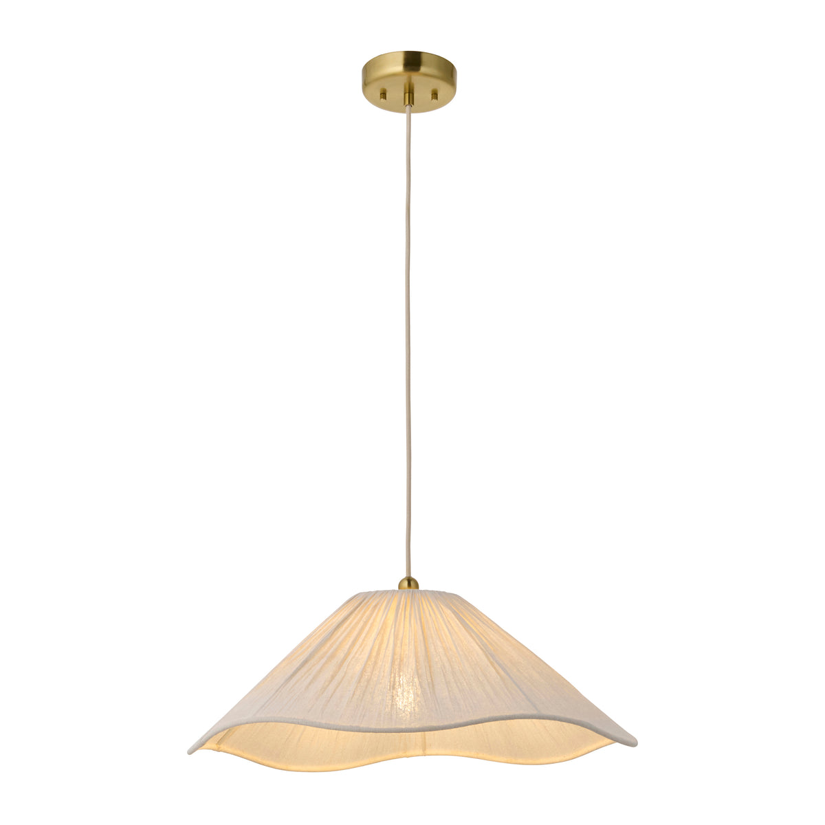Isabella Pendant in Brushed Aged Brass with Flowing Vintage White Fabric Shade