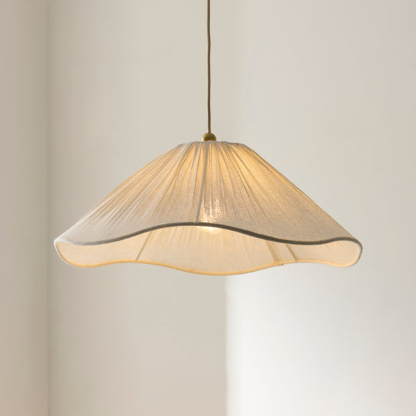 Isabella Pendant in Brushed Aged Brass with Flowing Vintage White Fabric Shade