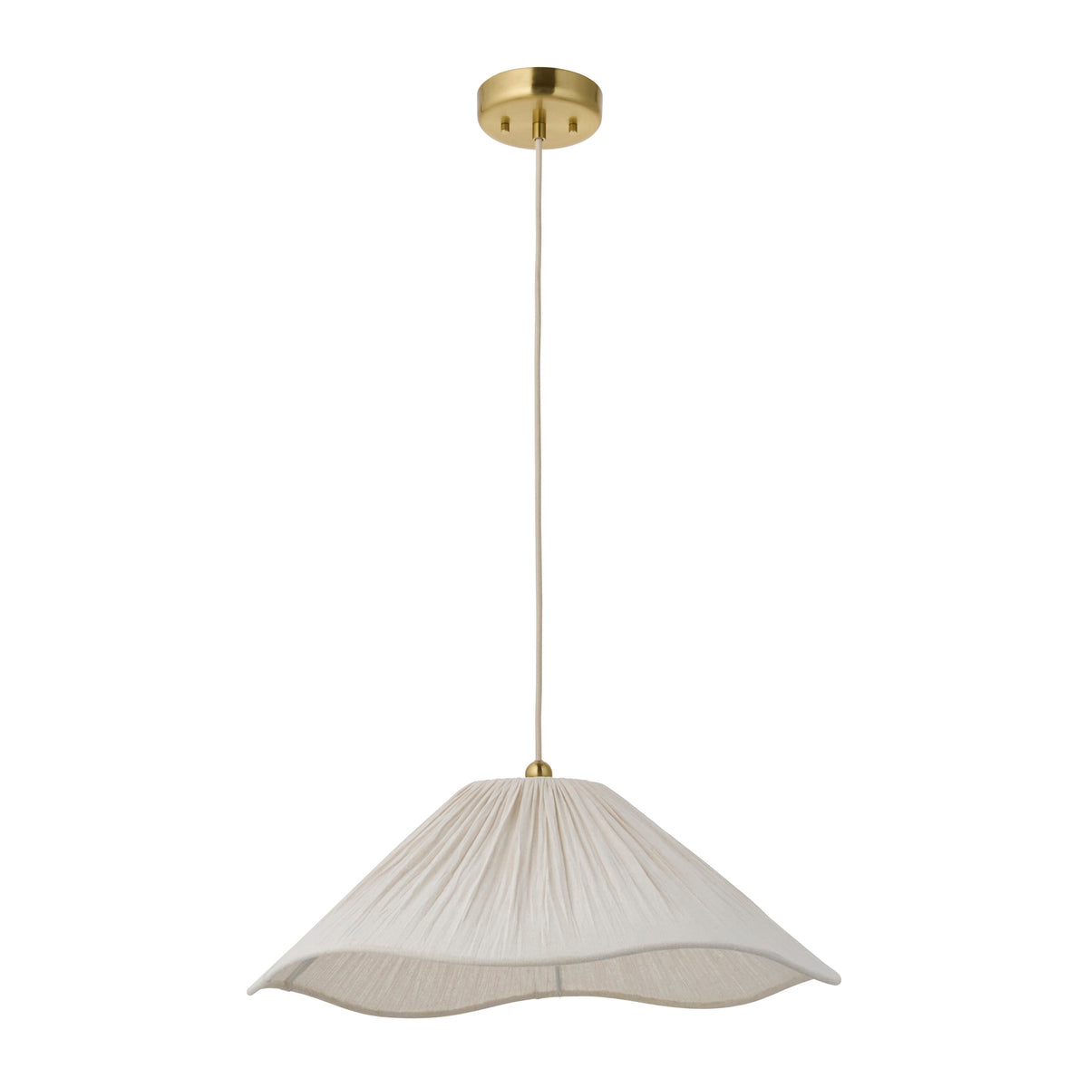 Isabella Pendant in Brushed Aged Brass with Flowing Vintage White Fabric Shade