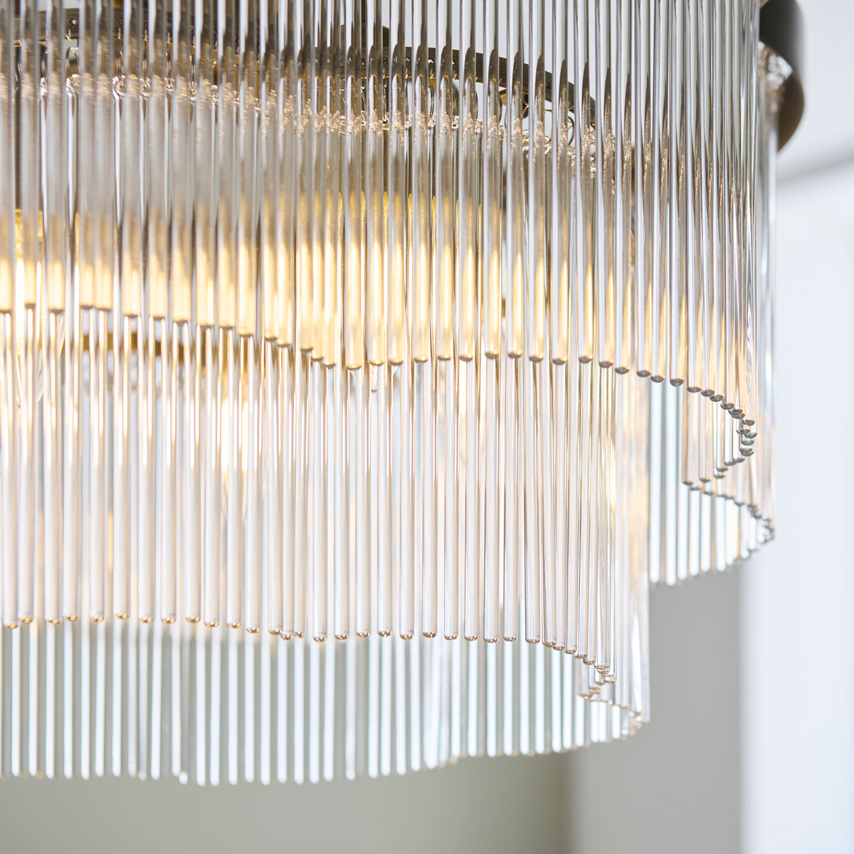 Lucille Five Lamp Pendant in Antique Brass with Decorative Clear Glass Rods