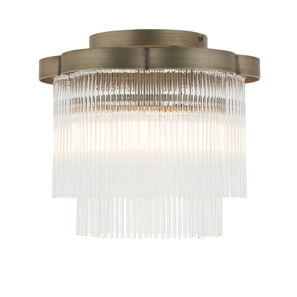 Lucille Flush Ceiling Light in Antique Brass with Decorative Clear Glass Rods
