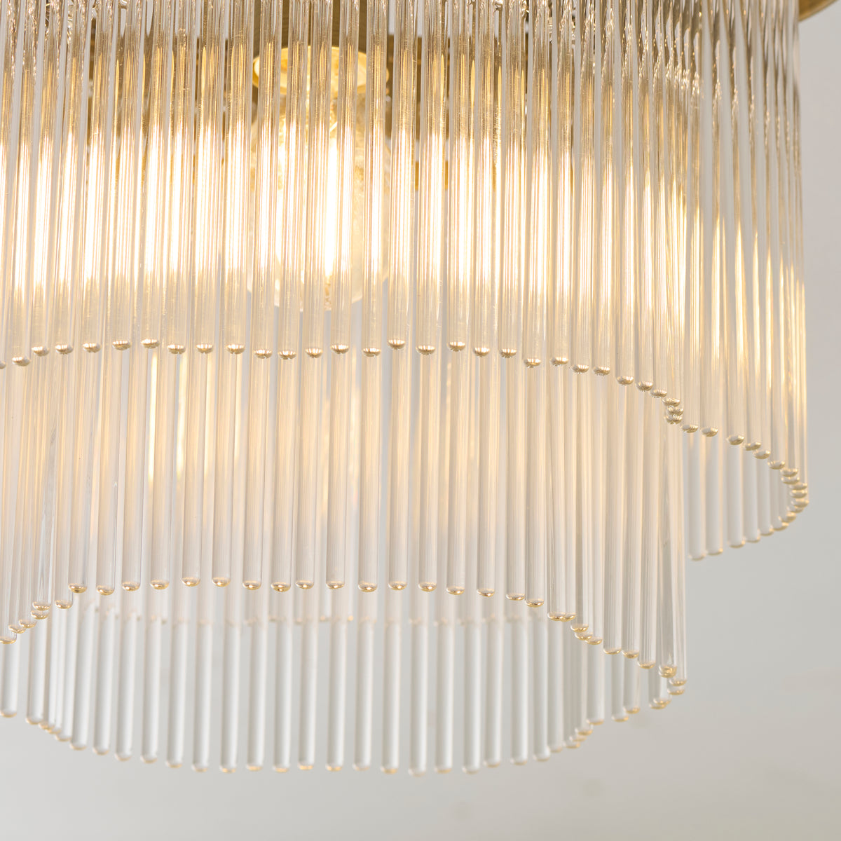 Lucille Flush Ceiling Light in Antique Brass with Decorative Clear Glass Rods