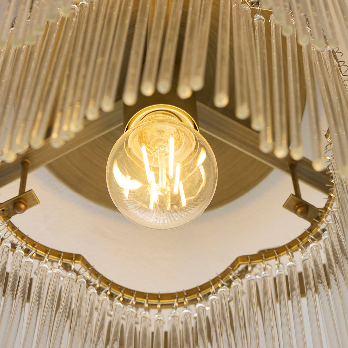 Lucille Flush Ceiling Light in Antique Brass with Decorative Clear Glass Rods