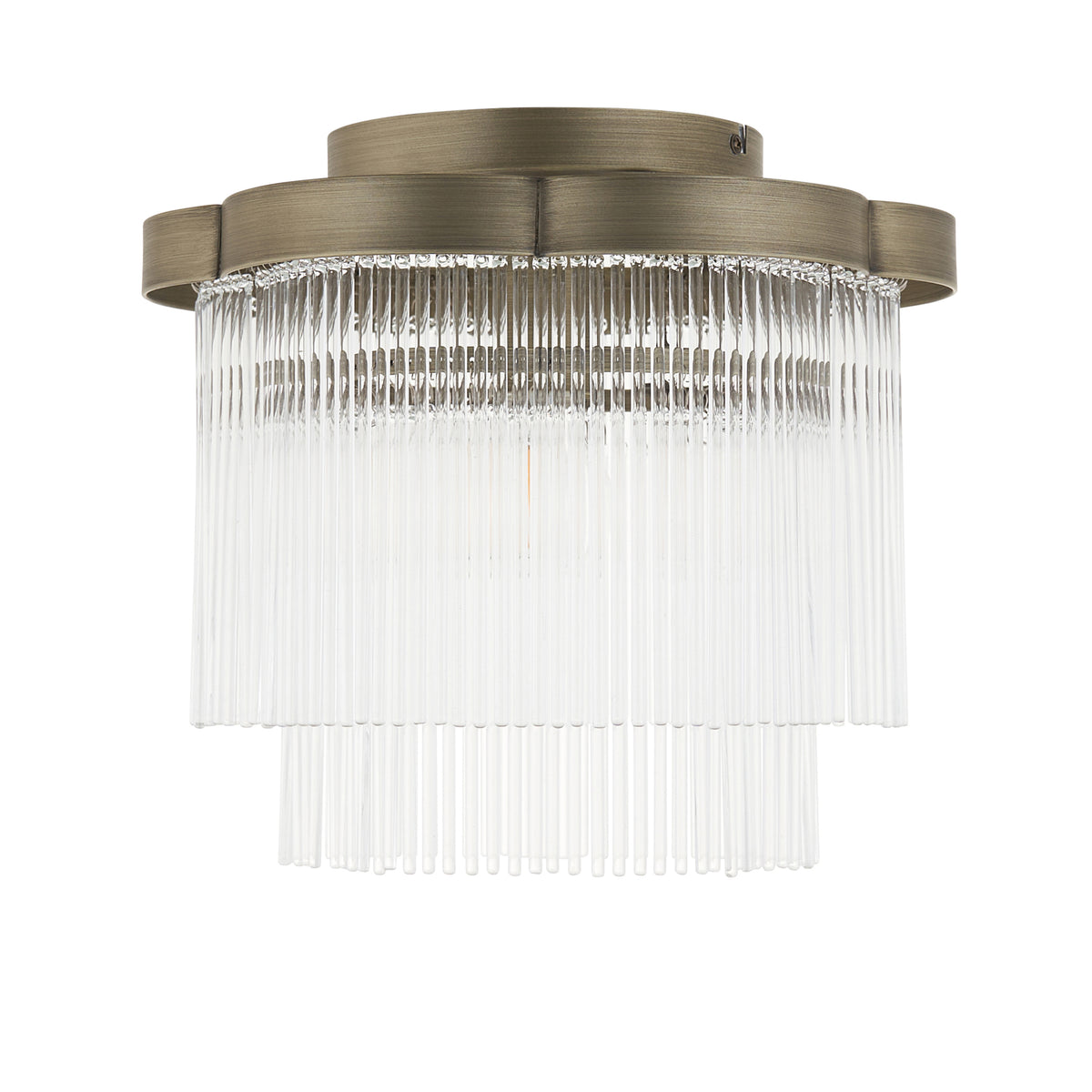 Lucille Flush Ceiling Light in Antique Brass with Decorative Clear Glass Rods