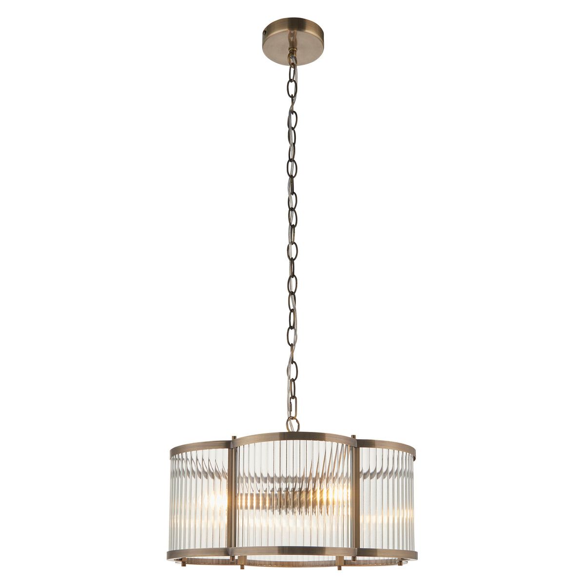 Ridgeton Scallop Pendant Light in Antique Brass & Clear Ribbed Glass
