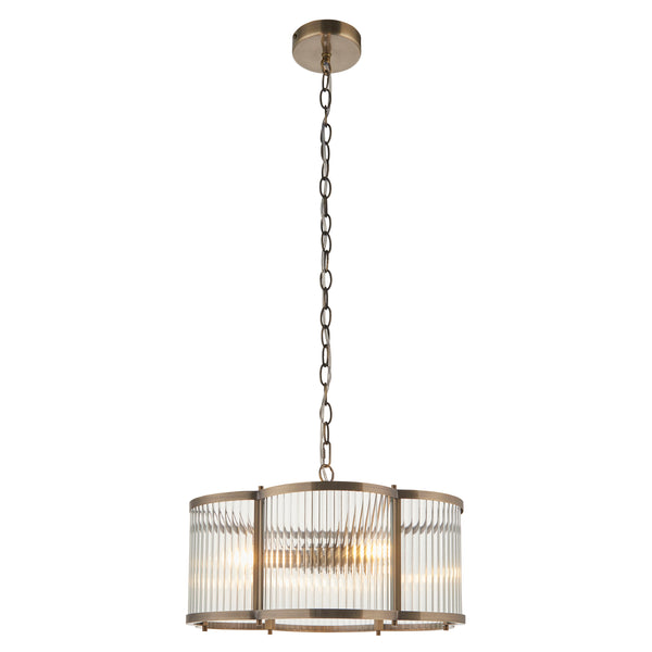 Ridgeton Scallop Pendant Light in Antique Brass & Clear Ribbed Glass