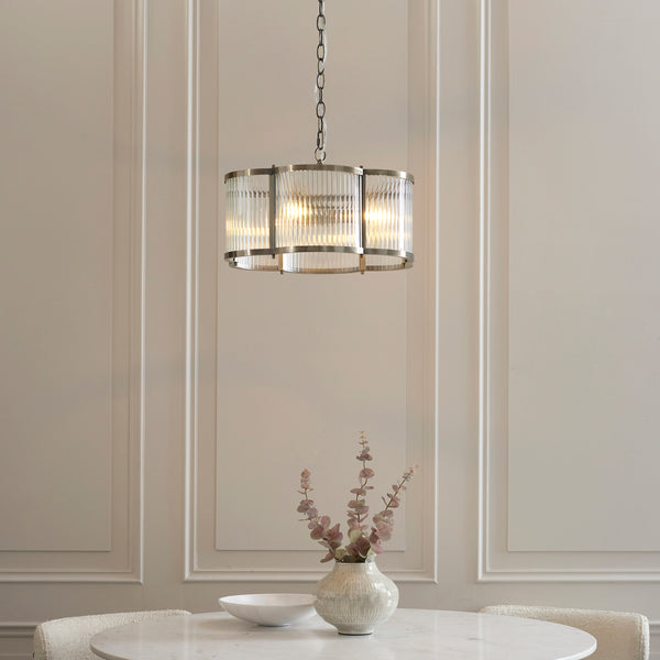 Ridgeton Scallop Pendant Light in Antique Brass & Clear Ribbed Glass
