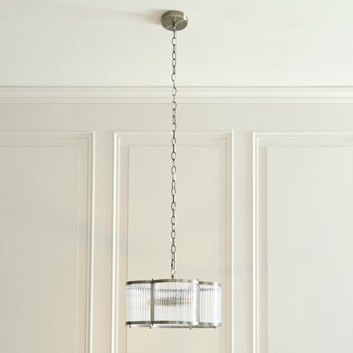 Ridgeton Scallop Pendant Light in Antique Brass & Clear Ribbed Glass