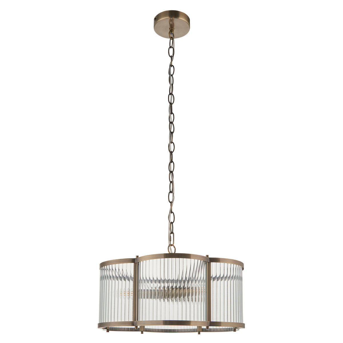 Ridgeton Scallop Pendant Light in Antique Brass & Clear Ribbed Glass