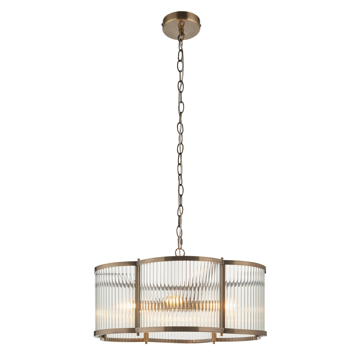 Ridgeton Scallop Large Pendant Light in Antique Brass & Clear Ribbed Glass