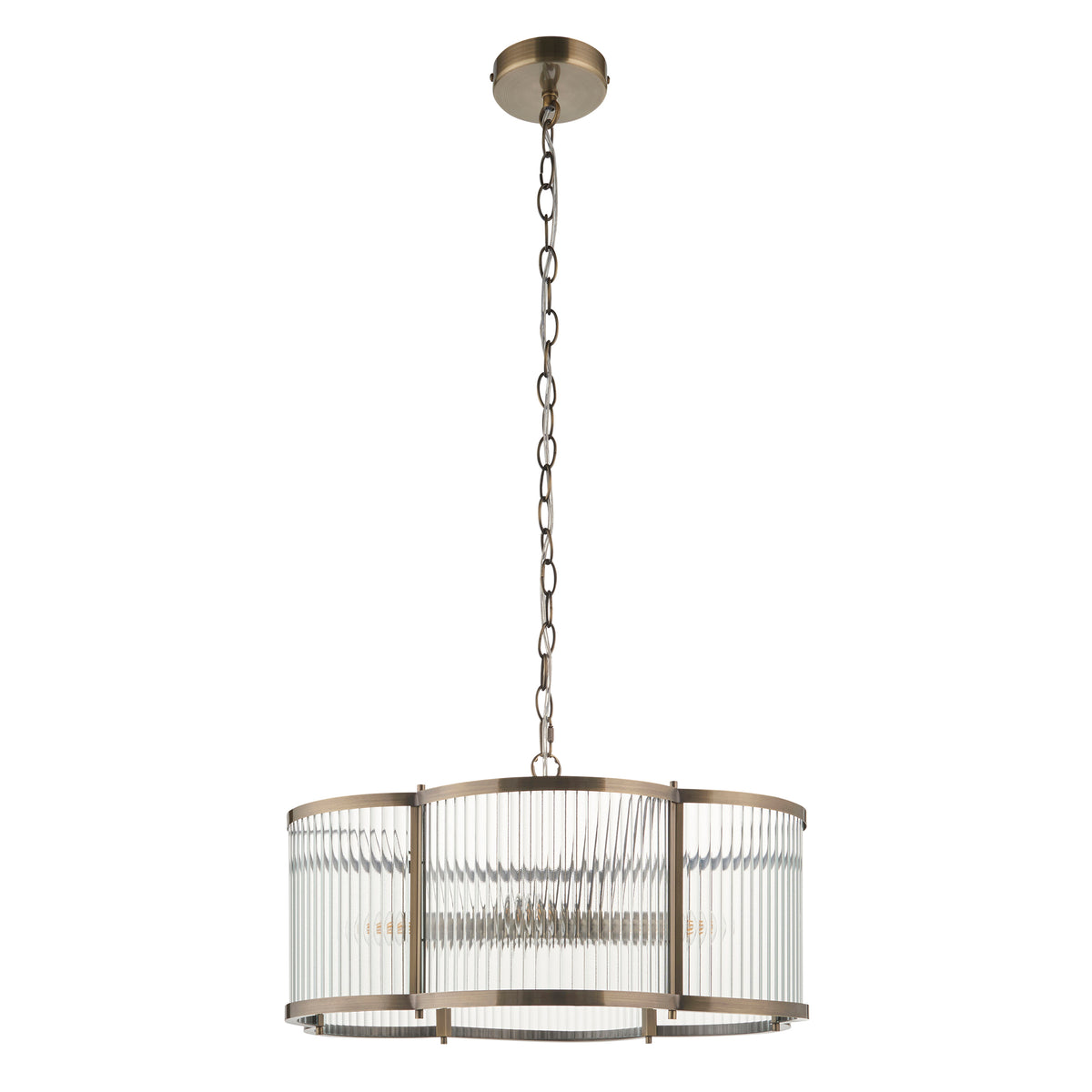 Ridgeton Scallop Large Pendant Light in Antique Brass & Clear Ribbed Glass