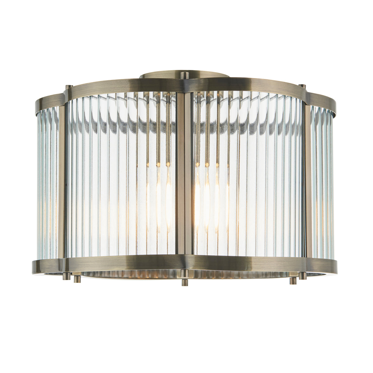 Ridgeton Scallop Flush Ceiling Light in Antique Brass & Clear Ribbed Glass