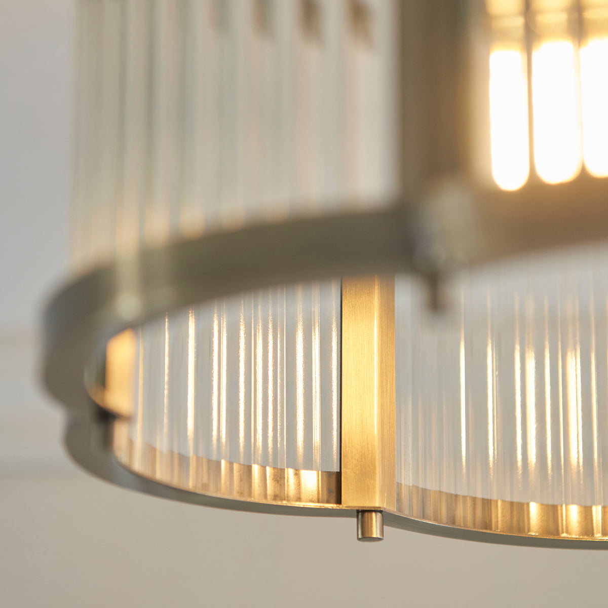Ridgeton Scallop Flush Ceiling Light in Antique Brass & Clear Ribbed Glass
