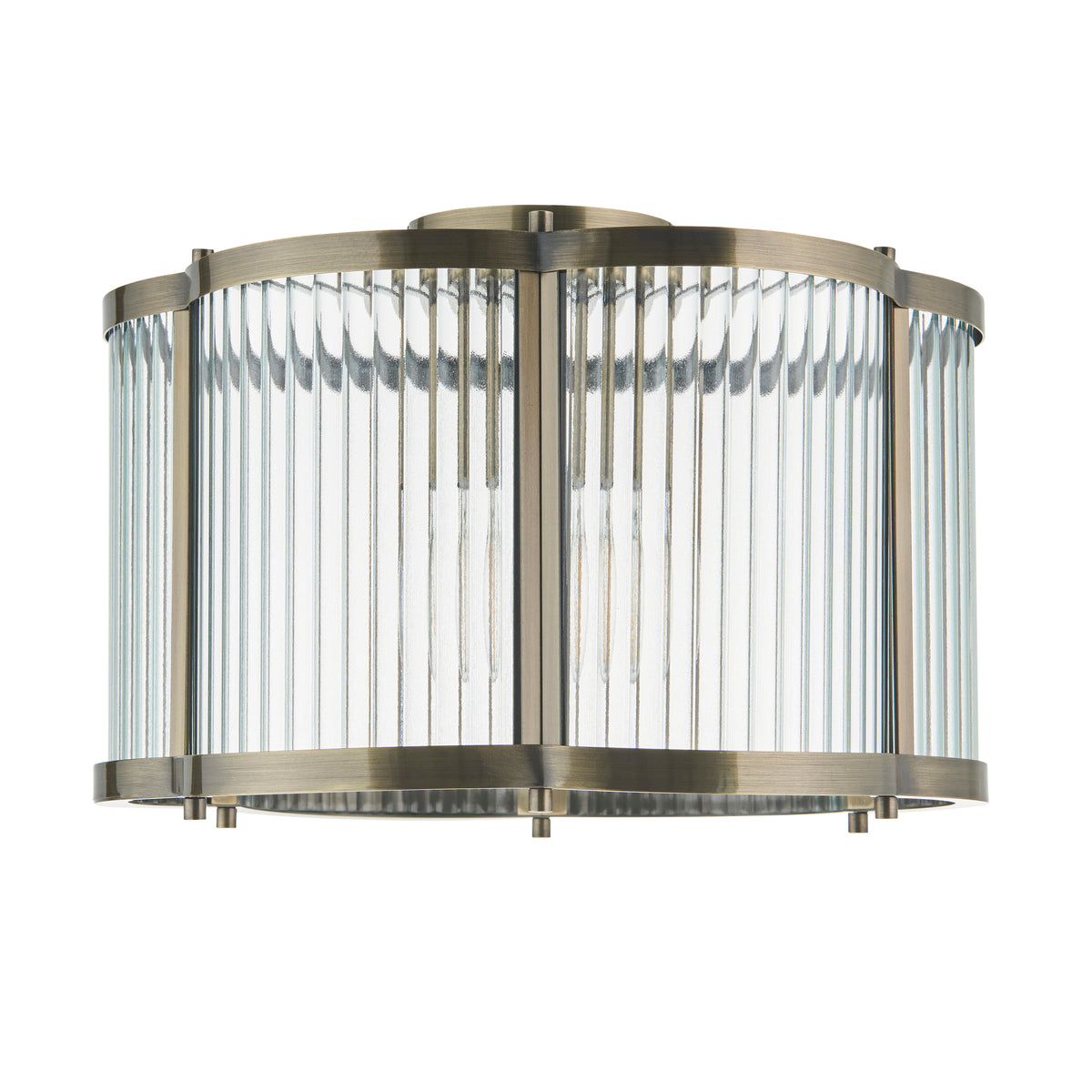 Ridgeton Scallop Flush Ceiling Light in Antique Brass & Clear Ribbed Glass