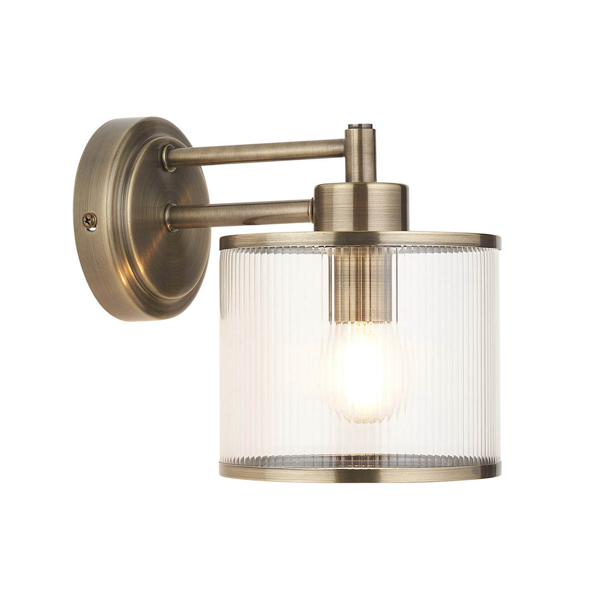 Ridgeton Single Arm Wall Light in Antique Brass & Clear Ribbed Glass