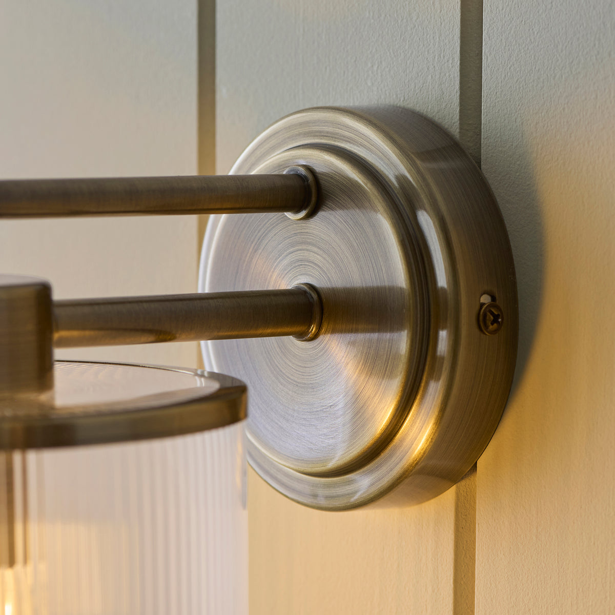 Ridgeton Single Arm Wall Light in Antique Brass & Clear Ribbed Glass