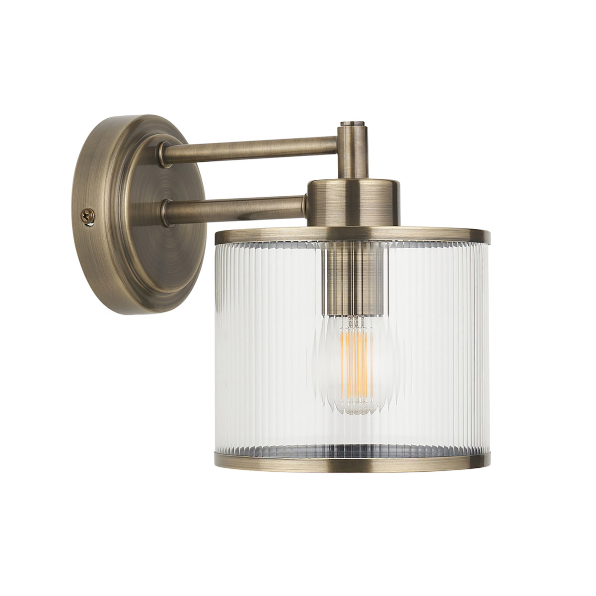 Ridgeton Single Arm Wall Light in Antique Brass & Clear Ribbed Glass