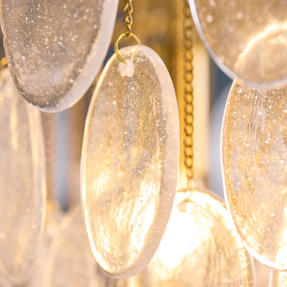 Loretta Three Lamp Pendant in Brushed Aged Brass with Clear Glass Medallions