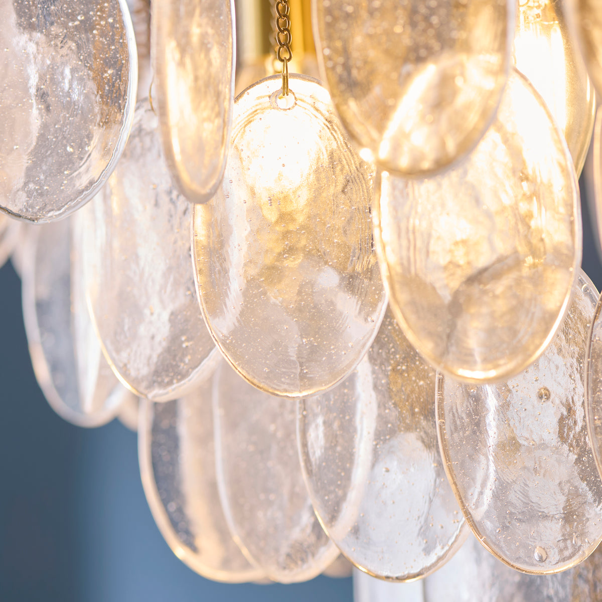 Loretta Five Lamp Pendant in Brushed Aged Brass with Clear Glass Medallions