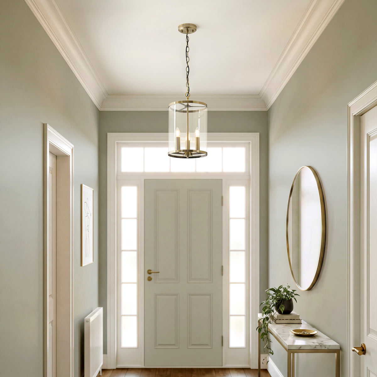 Hebden Three Lamp Pendant in Antique Brass with Clear Glass