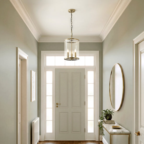 Hebden Three Lamp Pendant in Antique Brass with Clear Glass