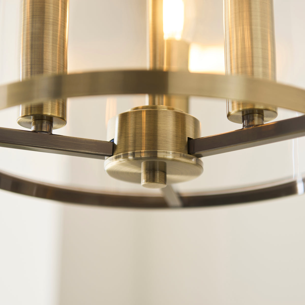 Hebden Three Lamp Pendant in Antique Brass with Clear Glass