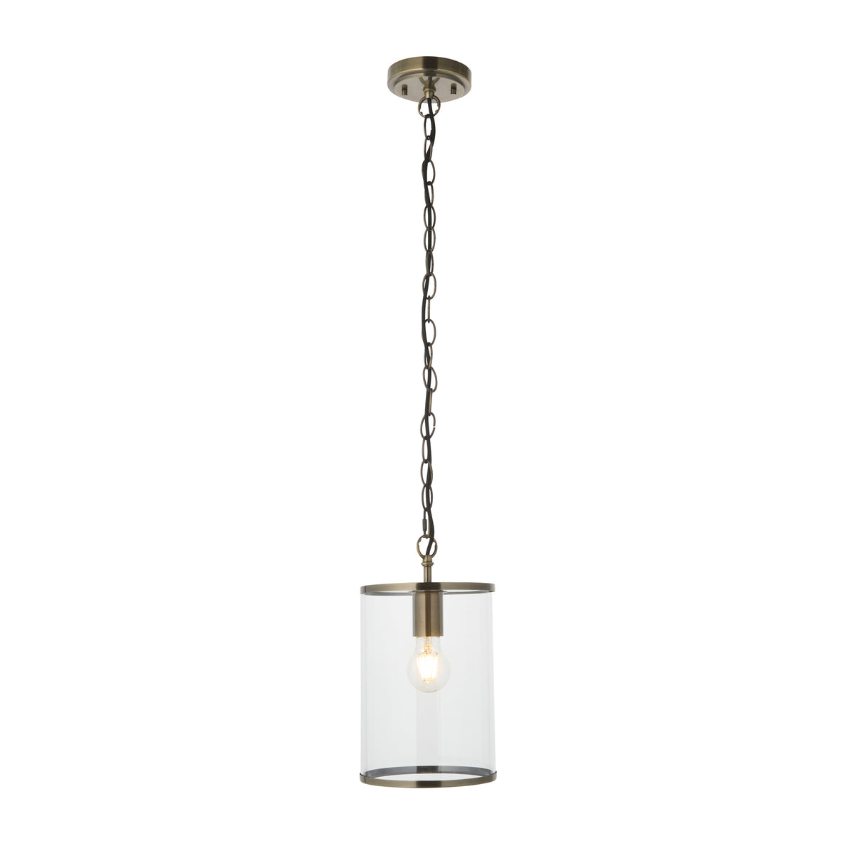 Hebden Single Drop Pendant in Antique Brass with Clear Glass