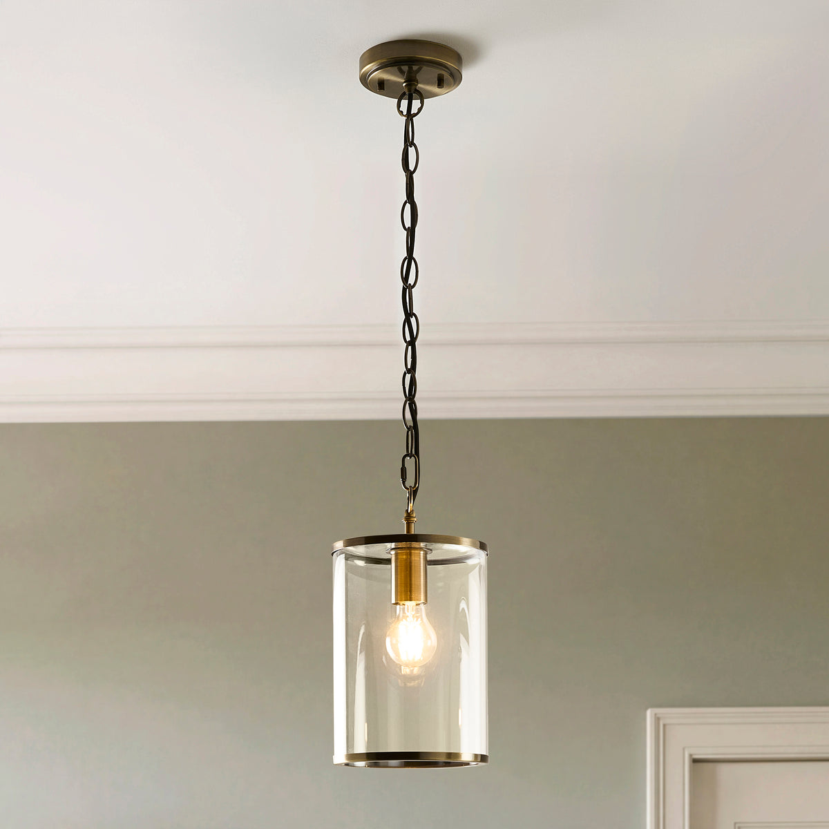Hebden Single Drop Pendant in Antique Brass with Clear Glass