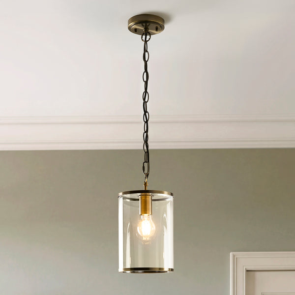 Hebden Single Drop Pendant in Antique Brass with Clear Glass