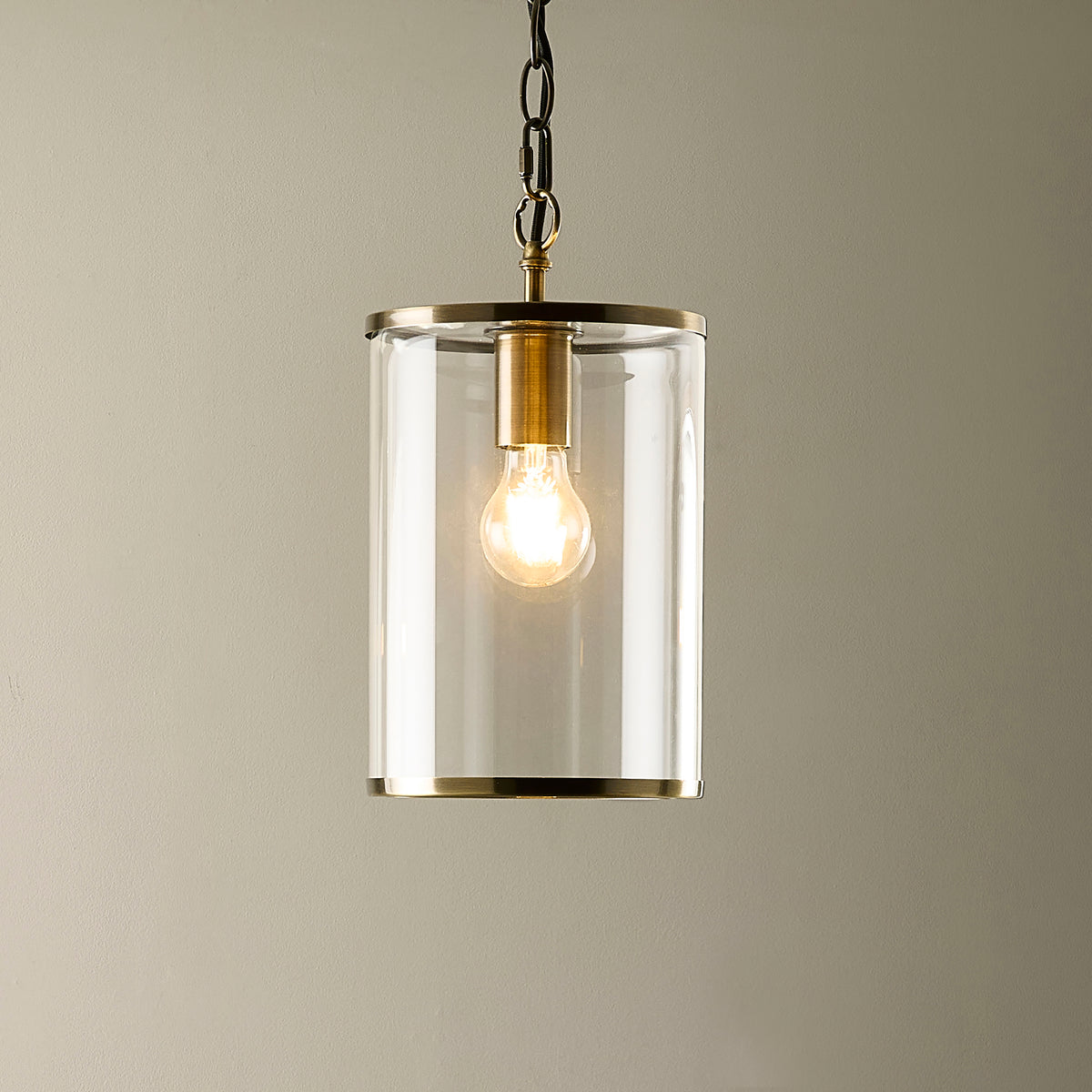 Hebden Single Drop Pendant in Antique Brass with Clear Glass