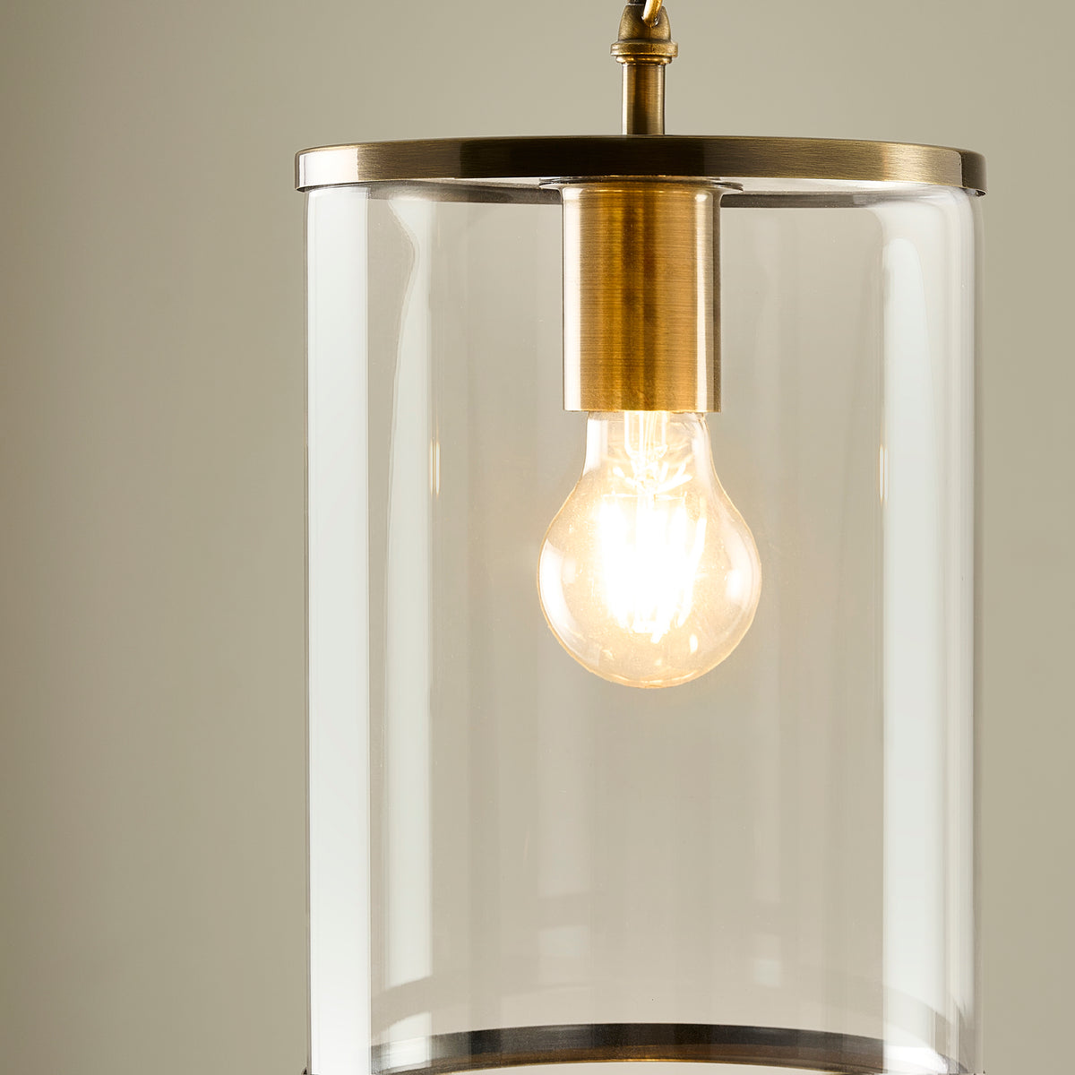 Hebden Single Drop Pendant in Antique Brass with Clear Glass