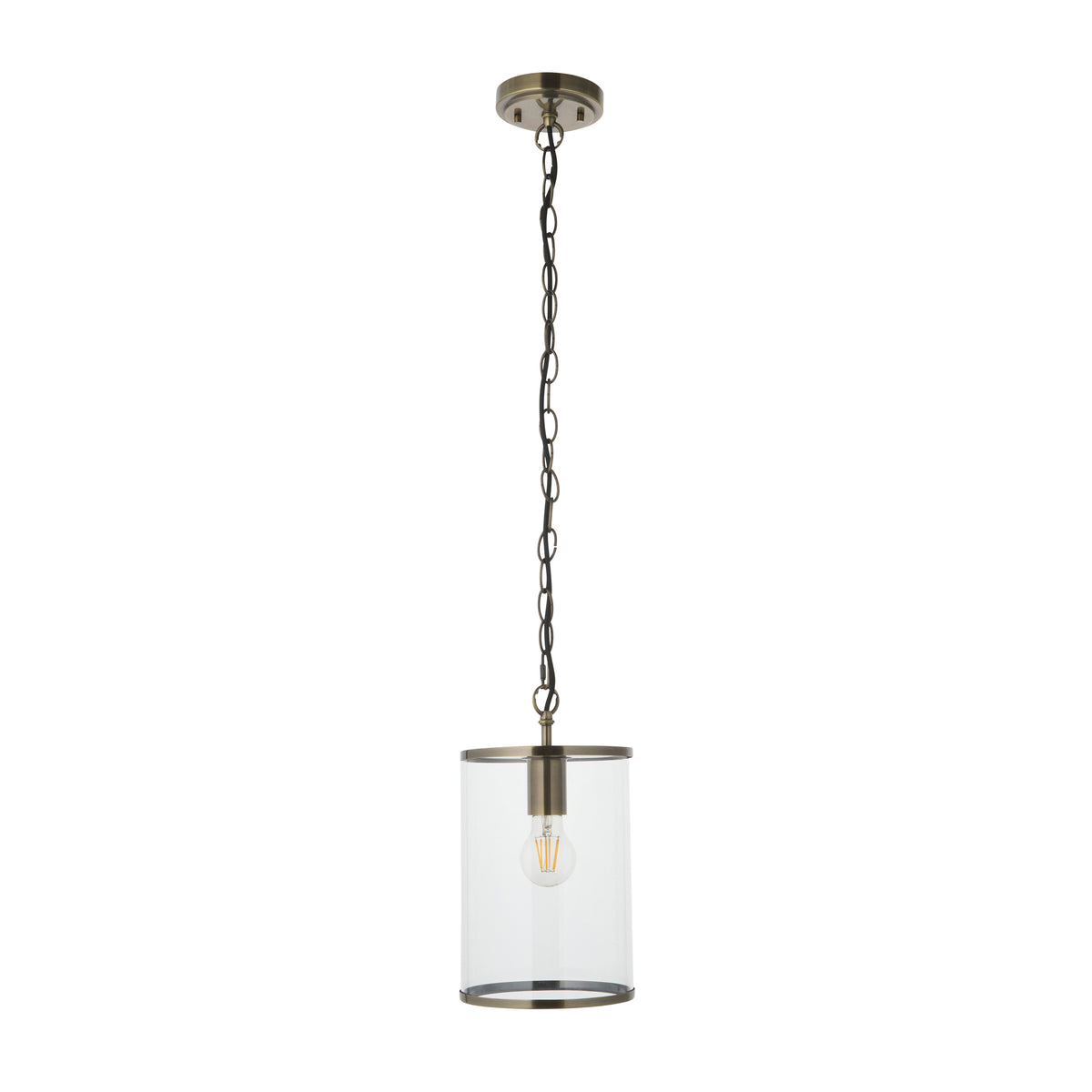 Hebden Single Drop Pendant in Antique Brass with Clear Glass
