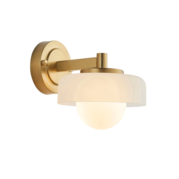Boss Wall Light in Brushed Aged Brass with Matt Opal Sphere Glass Shade