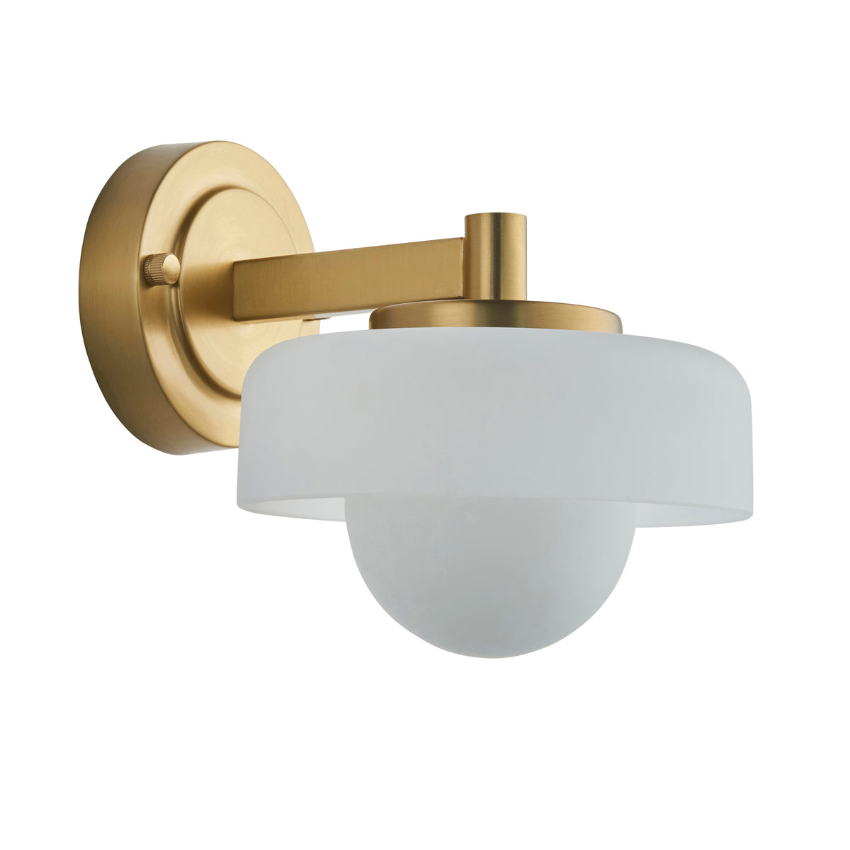 Endon Lighting Boss wall light in brushed aged brass with a matt opal sphere glass shade