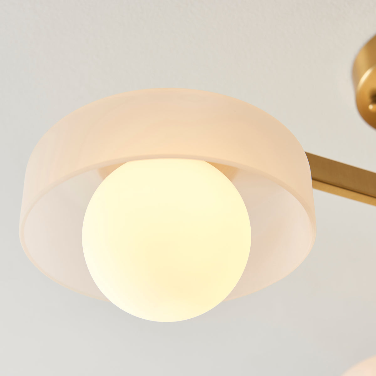 Boss Semi Flush Ceiling Light in Brushed Aged Brass with Matt Opal Glass Shades