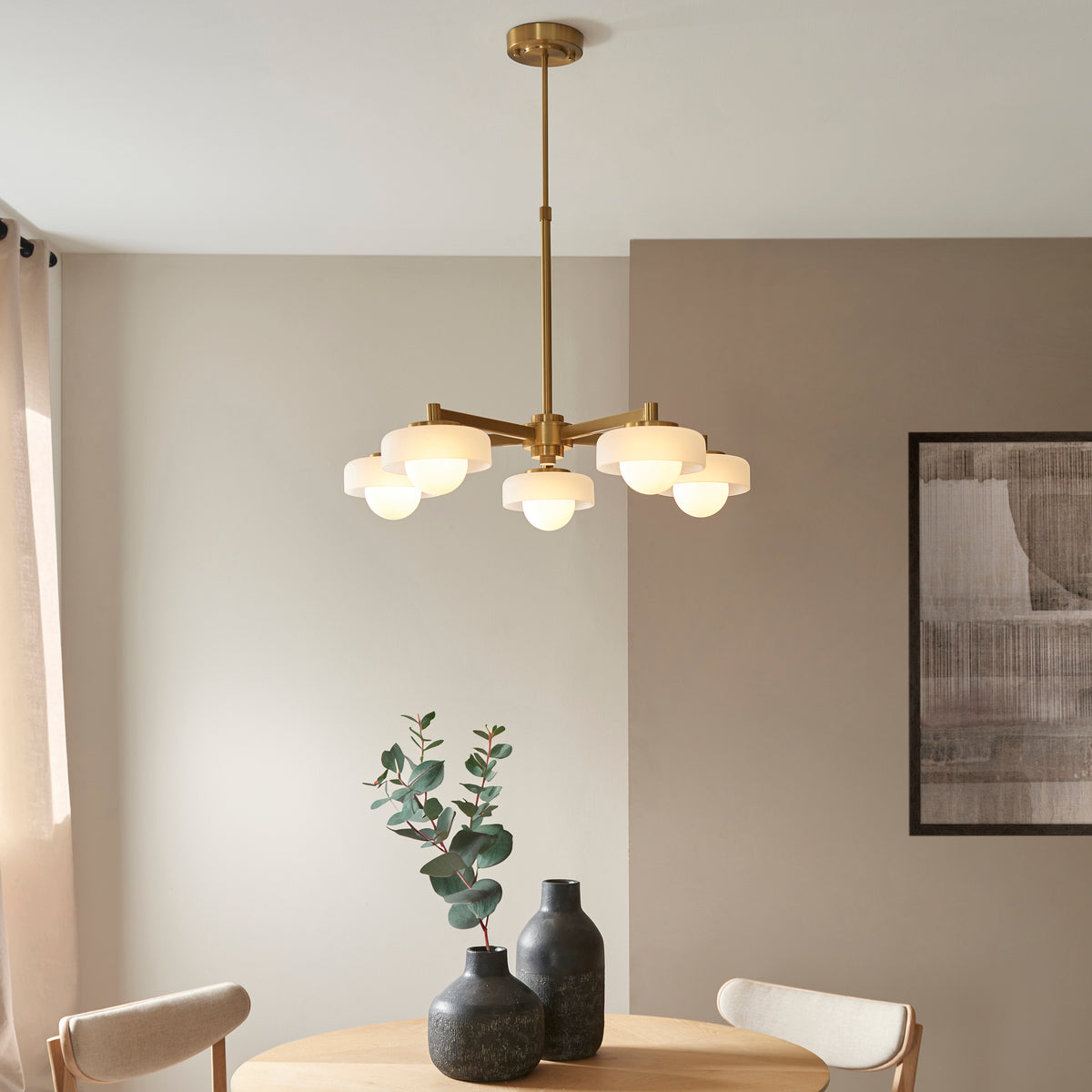 Boss Pendant in Brushed Aged Brass with Matt Opal Glass Shades