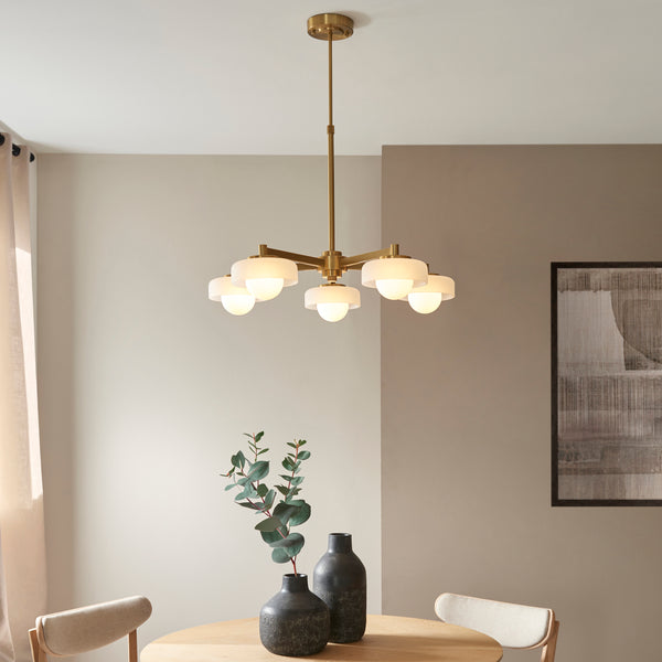 Boss Pendant in Brushed Aged Brass with Matt Opal Glass Shades