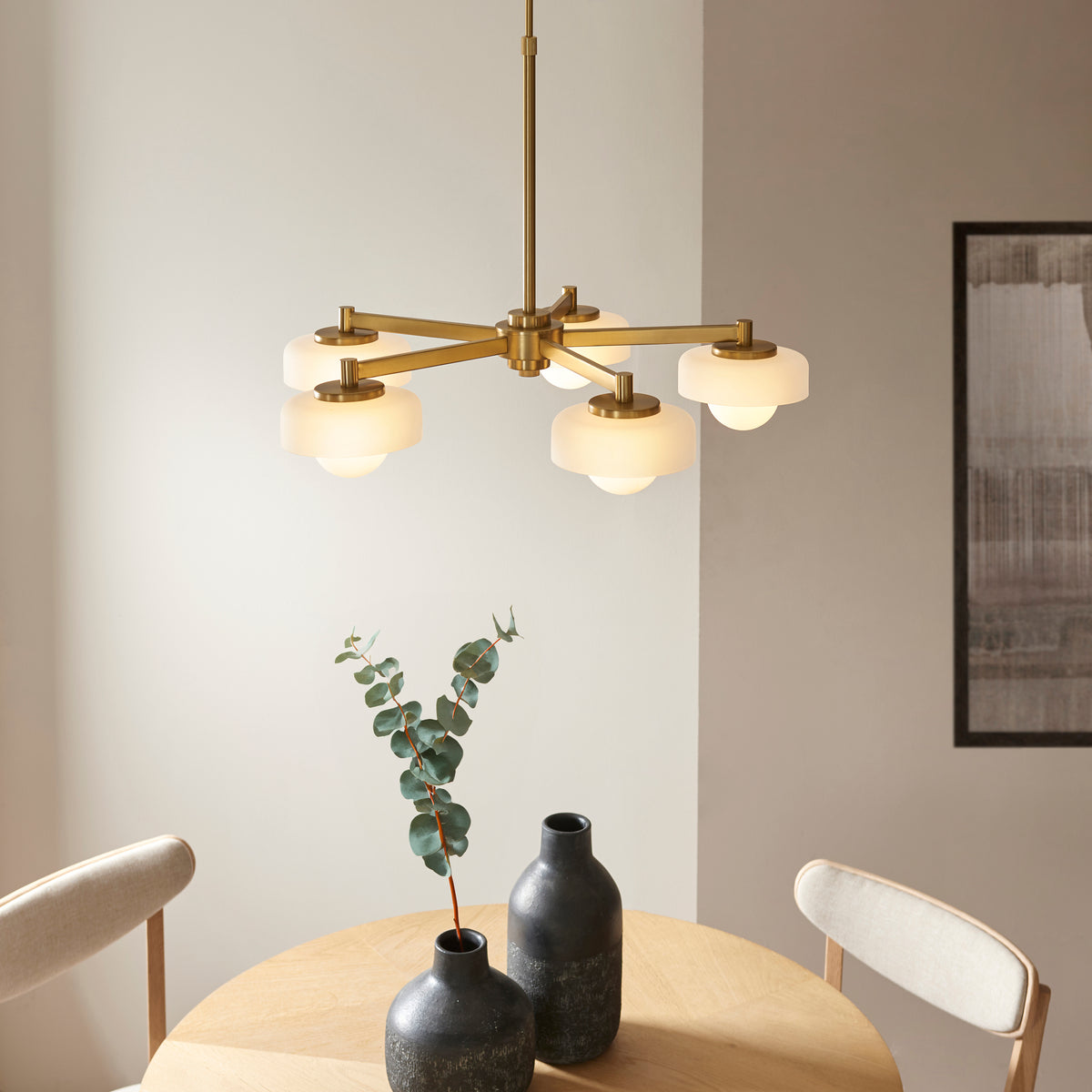 Boss Pendant in Brushed Aged Brass with Matt Opal Glass Shades