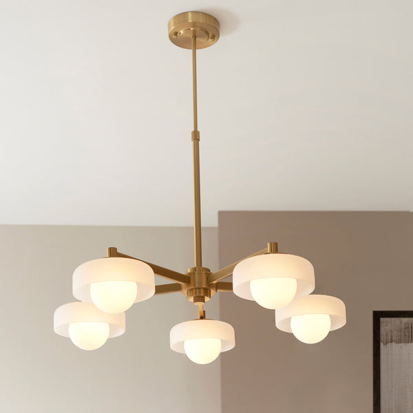 Boss Pendant in Brushed Aged Brass with Matt Opal Glass Shades