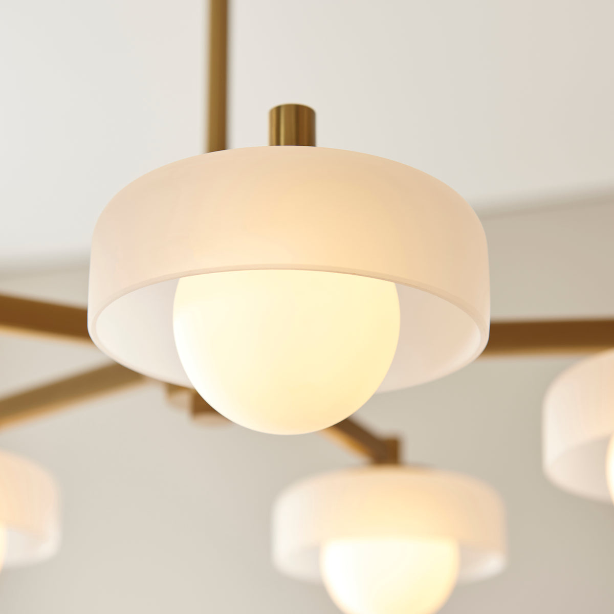 Boss Pendant in Brushed Aged Brass with Matt Opal Glass Shades