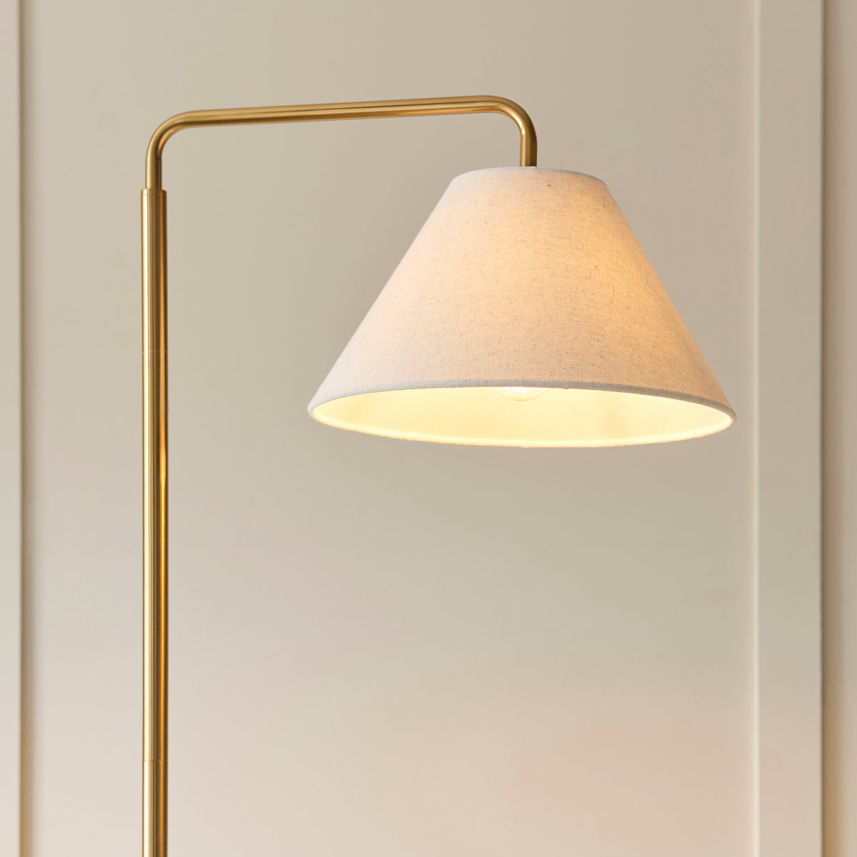 Wallbridge Floor Lamp in Brushed Aged Brass with Natural Linen Shade