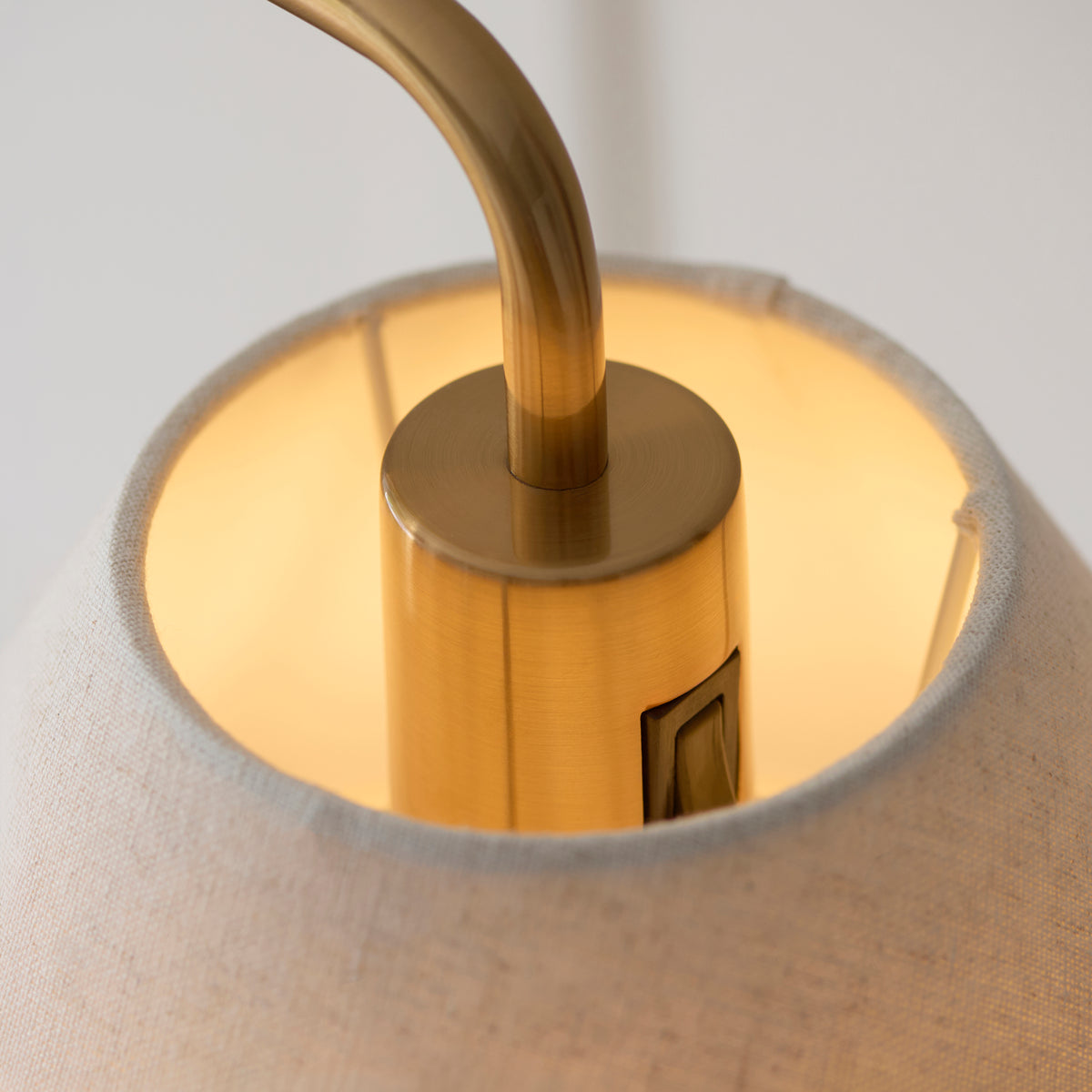 Wallbridge Floor Lamp in Brushed Aged Brass with Natural Linen Shade
