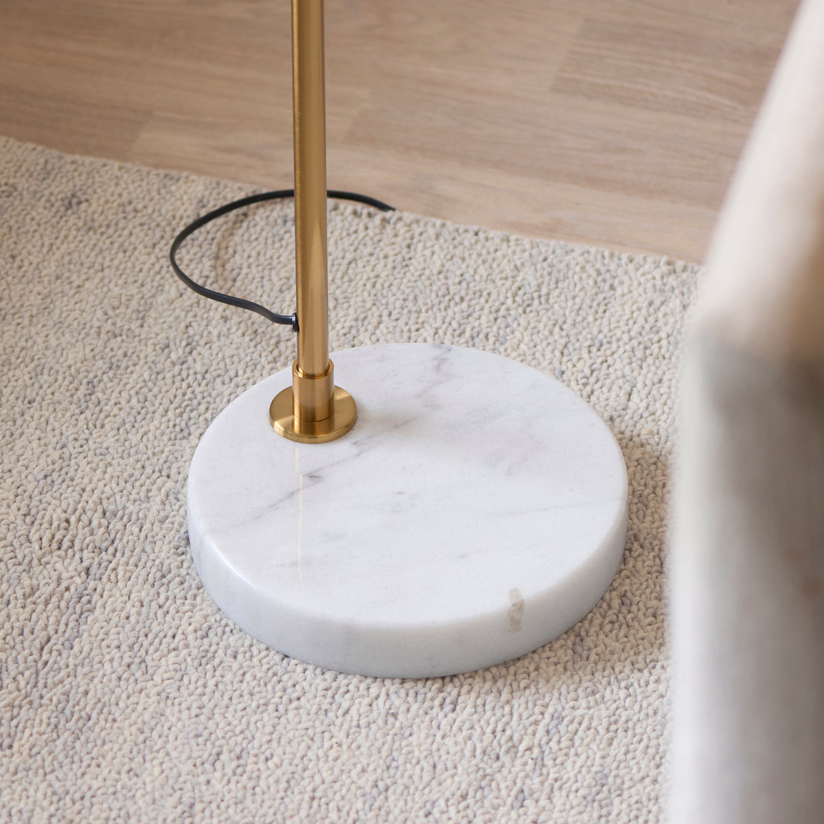 Wallbridge Floor Lamp in Brushed Aged Brass with Natural Linen Shade